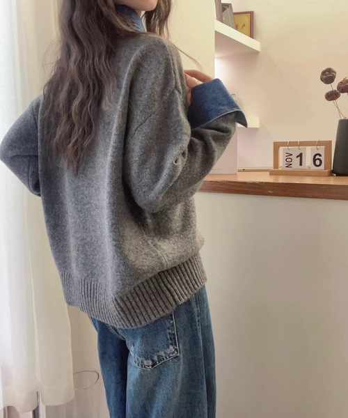 FUNdaysion(ファンデイション)の「デニムドッキングニットプルオーバー(ニット/セーター・レディース・ネイビー/レッド/グレー・M)」の13枚目の写真
