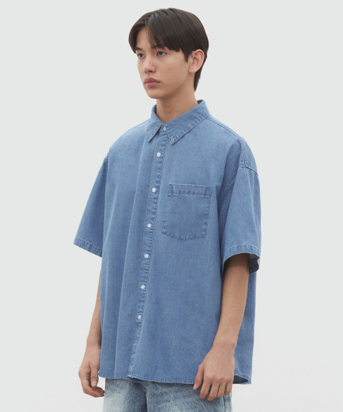 DECET（デケト）の「Over Denim Short Shirts DCSH004LightBlue（シャツ/ブラウス・メンズ・その他・MEDIUM/SMALL/LARGE）」の3枚目の写真