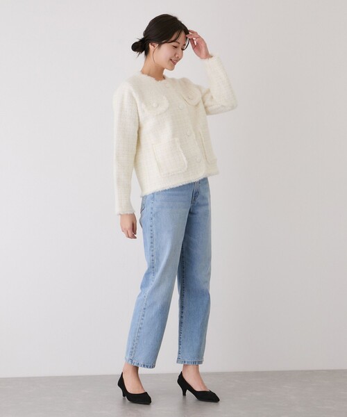 Jayro（ジャイロ）の「フリンジノーカラーニットカーディガン（カーディガン/ボレロ・レディース・サックスブルー/ブラック系その他/ホワイト系その他2・M）」の5枚目の写真