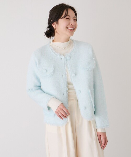 Jayro（ジャイロ）の「フリンジノーカラーニットカーディガン（カーディガン/ボレロ・レディース・サックスブルー/ブラック系その他/ホワイト系その他2・M）」の8枚目の写真
