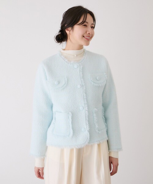 Jayro（ジャイロ）の「フリンジノーカラーニットカーディガン（カーディガン/ボレロ・レディース・サックスブルー/ブラック系その他/ホワイト系その他2・M）」の9枚目の写真