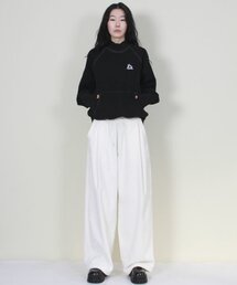 ワイドフィットコーデュロイワンタックバンディングパンツホワイト