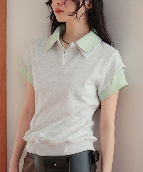 miette(ミエット)の「シャツレイヤード風ミニ裏毛トップス(Tシャツ/カットソー・レディース・ライトグレー/ネイビー/ブラック/オートミール・L/M/S)」の1枚目の写真