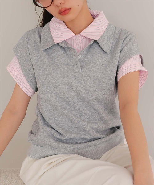 miette(ミエット)の「シャツレイヤード風ミニ裏毛トップス(Tシャツ/カットソー・レディース・ライトグレー/ネイビー/ブラック/オートミール・L/M/S)」の12枚目の写真