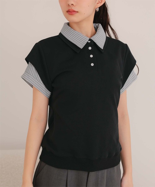 miette(ミエット)の「シャツレイヤード風ミニ裏毛トップス(Tシャツ/カットソー・レディース・ライトグレー/ネイビー/ブラック/オートミール・L/M/S)」の5枚目の写真