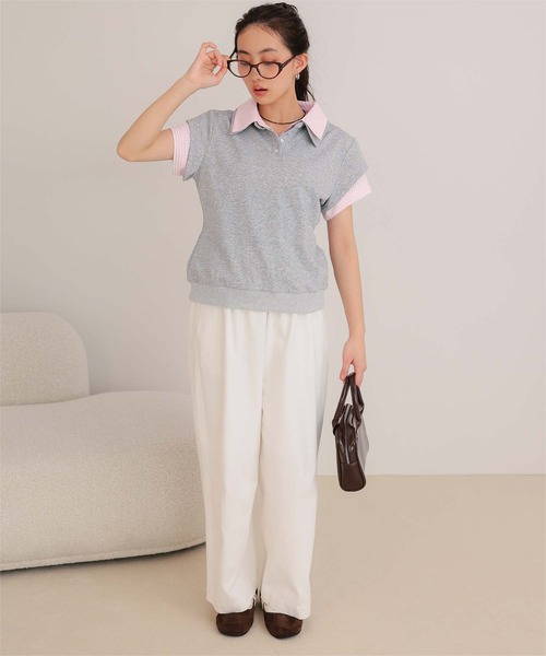 miette(ミエット)の「シャツレイヤード風ミニ裏毛トップス(Tシャツ/カットソー・レディース・ライトグレー/ネイビー/ブラック/オートミール・L/M/S)」の13枚目の写真