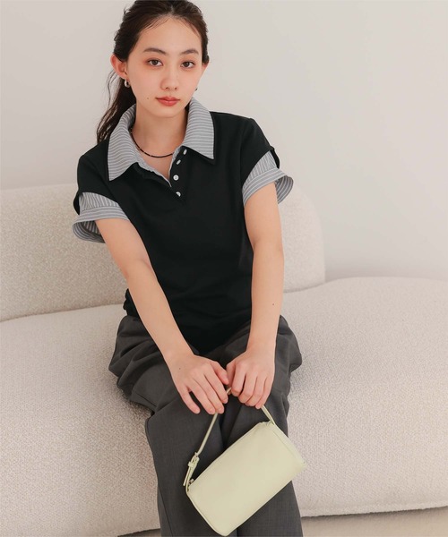 miette(ミエット)の「シャツレイヤード風ミニ裏毛トップス(Tシャツ/カットソー・レディース・ライトグレー/ネイビー/ブラック/オートミール・L/M/S)」の7枚目の写真