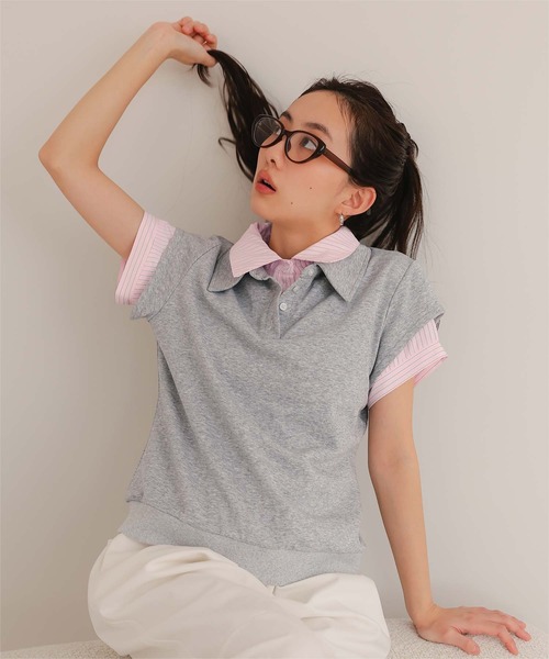 miette(ミエット)の「シャツレイヤード風ミニ裏毛トップス(Tシャツ/カットソー・レディース・ライトグレー/ネイビー/ブラック/オートミール・L/M/S)」の16枚目の写真