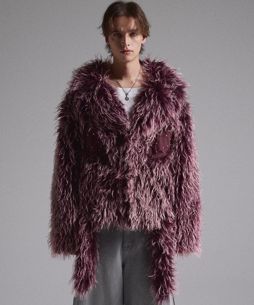 【GRANCY】 ファーボアライダースジャケット グレー L GRANCY】Fur Boa Riders Jacket / ファーボアライダースジャケット