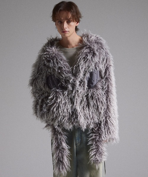 GRANCY(グランシー)の「【GRANCY】Fur Boa Riders Jacket / ファーボアライダースジャケット(ライダースジャケット・メンズ・グレー/ボルドー・M/L/S)」の8枚目の写真