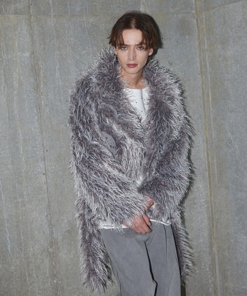 【GRANCY】 ファーボアライダースジャケット グレー L GRANCY】Fur Boa Riders Jacket / ファーボアライダースジャケット