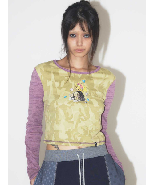 EXPIRED GIRL(エクスパイアードガール)の「リブラカモトップパープル(Tシャツ/カットソー・レディース・その他・FREE)」の1枚目の写真