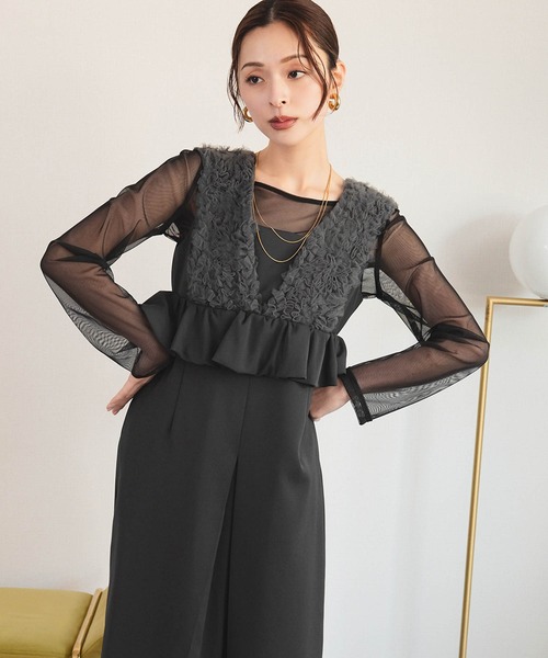 girl(ガール)の「ボリュームチュールペプラムドレス シアーインナー セット 結婚式 ワンピース パーティードレス オケージョンドレス お呼ばれ 二次会 成人式 同窓会 謝恩会《着用動画あり》(ドレス・レディース・チャコールグレー/ブラック/グレイッシュベージュ・S/M/L)」の8枚目の写真