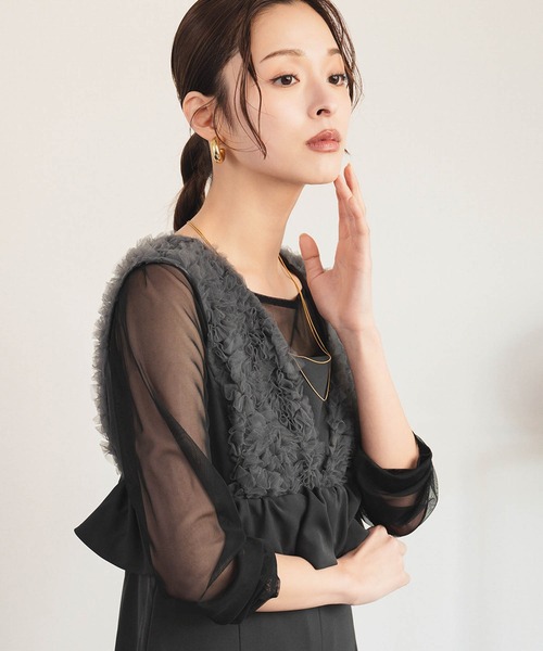 girl(ガール)の「ボリュームチュールペプラムドレス シアーインナー セット 結婚式 ワンピース パーティードレス オケージョンドレス お呼ばれ 二次会 成人式 同窓会 謝恩会《着用動画あり》(ドレス・レディース・チャコールグレー/ブラック/グレイッシュベージュ・S/M/L)」の9枚目の写真