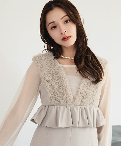 girl(ガール)の「ボリュームチュールペプラムドレス シアーインナー セット 結婚式 ワンピース パーティードレス オケージョンドレス お呼ばれ 二次会 成人式 同窓会 謝恩会《着用動画あり》(ドレス・レディース・チャコールグレー/ブラック/グレイッシュベージュ・S/M/L)」の15枚目の写真