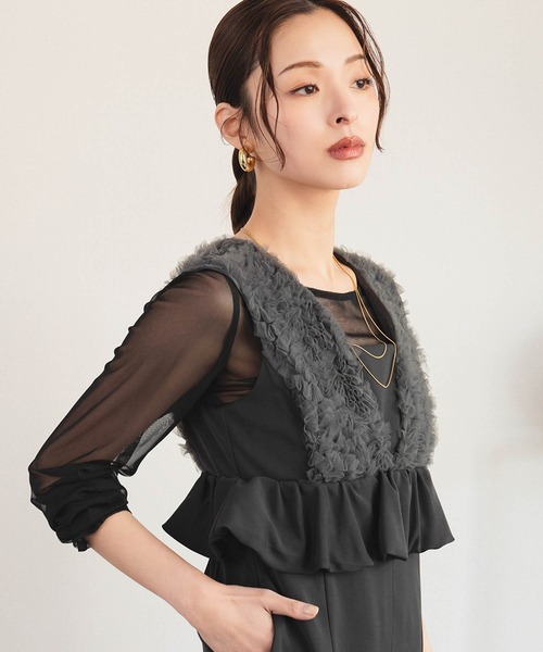 girl(ガール)の「ボリュームチュールペプラムドレス シアーインナー セット 結婚式 ワンピース パーティードレス オケージョンドレス お呼ばれ 二次会 成人式 同窓会 謝恩会《着用動画あり》(ドレス・レディース・チャコールグレー/ブラック/グレイッシュベージュ・S/M/L)」の22枚目の写真