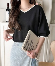 classicalelf（クラシカルエルフ）の「甘さはそっと、さりげなく。前後2wayスカラップVネックプルオーバー(半袖)（ニット/セーター）」