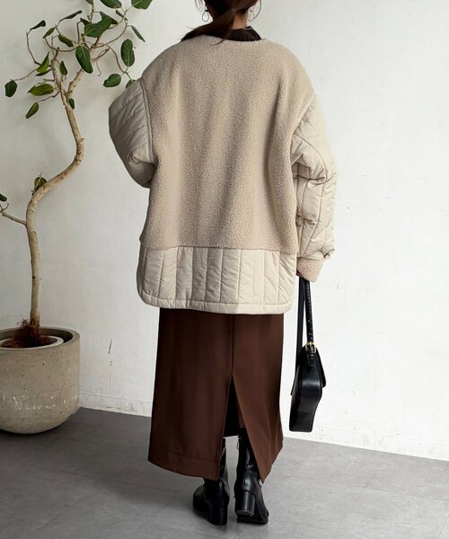 Chez toi（シェトワ）の「ボア×ストライプキルティングコート（その他アウター・レディース・ブラック/アイボリー/カーキ・FREE）」の9枚目の写真