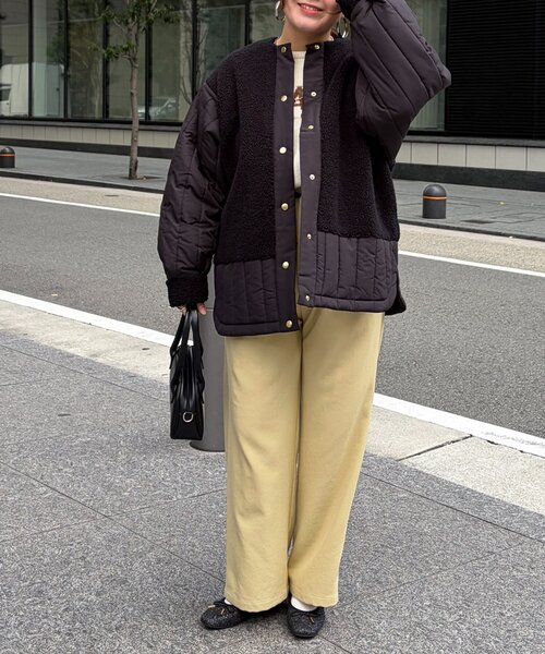 Chez toi（シェトワ）の「ボア×ストライプキルティングコート（その他アウター・レディース・ブラック/アイボリー/カーキ・FREE）」の11枚目の写真