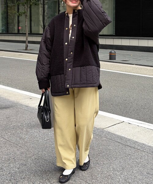 Chez toi（シェトワ）の「ボア×ストライプキルティングコート（その他アウター・レディース・ブラック/アイボリー/カーキ・FREE）」の12枚目の写真