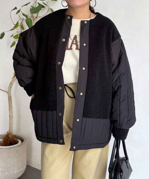 Chez toi（シェトワ）の「ボア×ストライプキルティングコート（その他アウター・レディース・ブラック/アイボリー/カーキ・FREE）」の14枚目の写真