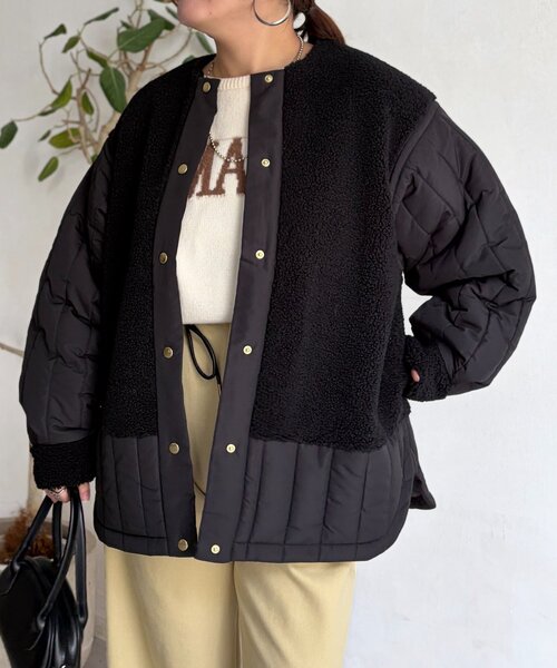 Chez toi（シェトワ）の「ボア×ストライプキルティングコート（その他アウター・レディース・ブラック/アイボリー/カーキ・FREE）」の15枚目の写真