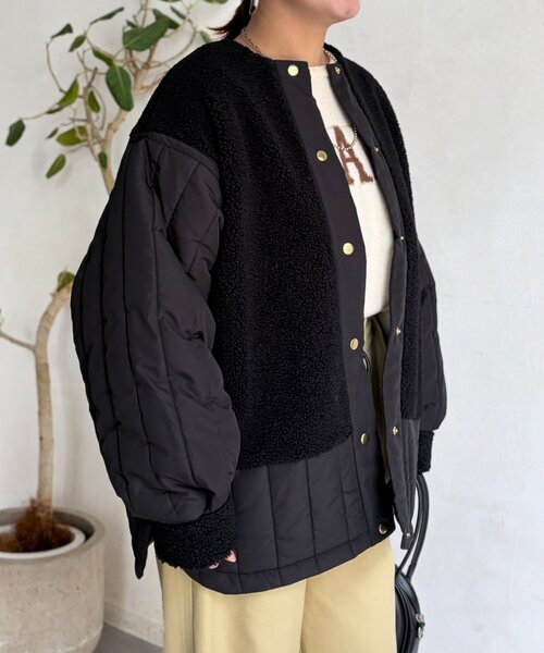 Chez toi（シェトワ）の「ボア×ストライプキルティングコート（その他アウター・レディース・ブラック/アイボリー/カーキ・FREE）」の16枚目の写真