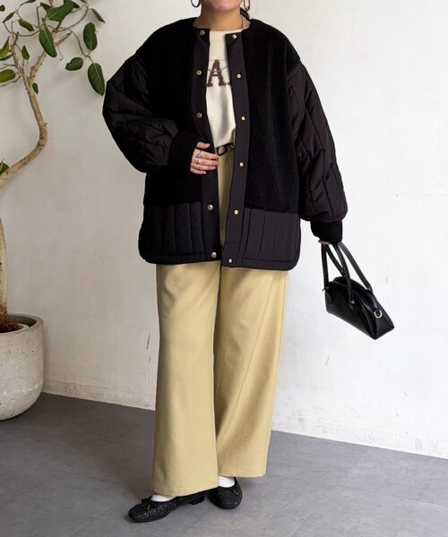 Chez toi（シェトワ）の「ボア×ストライプキルティングコート（その他アウター・レディース・ブラック/アイボリー/カーキ・FREE）」の18枚目の写真