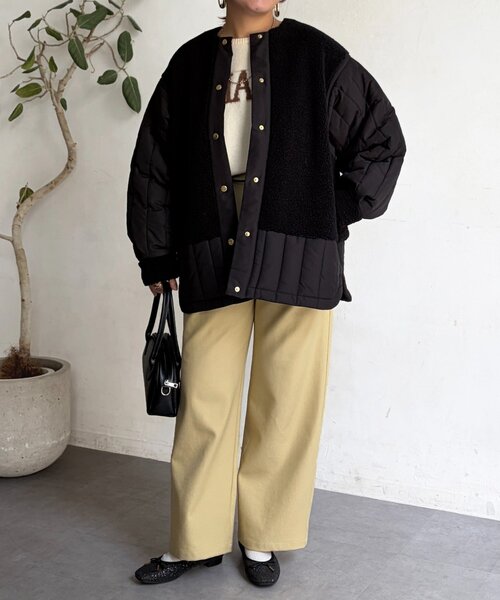 Chez toi（シェトワ）の「ボア×ストライプキルティングコート（その他アウター・レディース・ブラック/アイボリー/カーキ・FREE）」の20枚目の写真