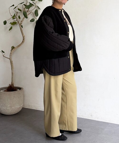 Chez toi（シェトワ）の「ボア×ストライプキルティングコート（その他アウター・レディース・ブラック/アイボリー/カーキ・FREE）」の21枚目の写真