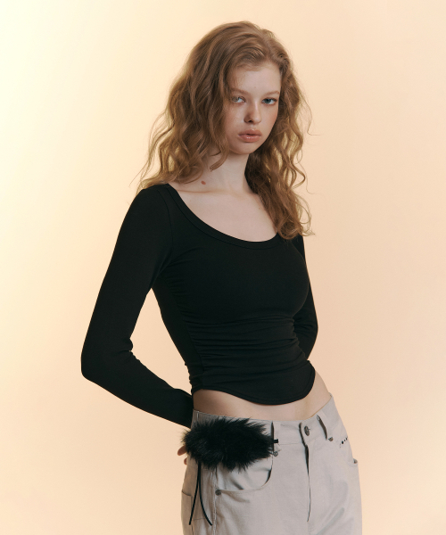 PLEASENOFOLLOW(プリーズノーフォロー)の「25FW New MOMO Shirring Top (Black)(Tシャツ/カットソー・レディース・その他・FREE)」の1枚目の写真