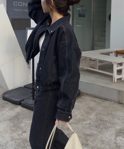 CAPRICIEUX LE'MAGE（カプリシューレマージュ）の「【サイズ展開あり/セットアップ対応】ラウンドデニムブルゾン（ブルゾン・レディース・ブラック/ブラウン/ブルー・36/38）」の18枚目の写真