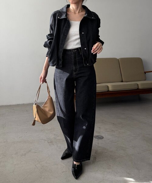 CAPRICIEUX LE'MAGE（カプリシューレマージュ）の「【サイズ展開あり/セットアップ対応】ラウンドデニムブルゾン（ブルゾン・レディース・ブラック/ブラウン/ブルー・36/38）」の5枚目の写真