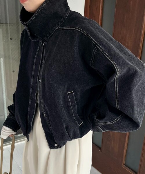 CAPRICIEUX LE'MAGE（カプリシューレマージュ）の「【サイズ展開あり/セットアップ対応】ラウンドデニムブルゾン（ブルゾン・レディース・ブラック/ブラウン/ブルー・36/38）」の11枚目の写真