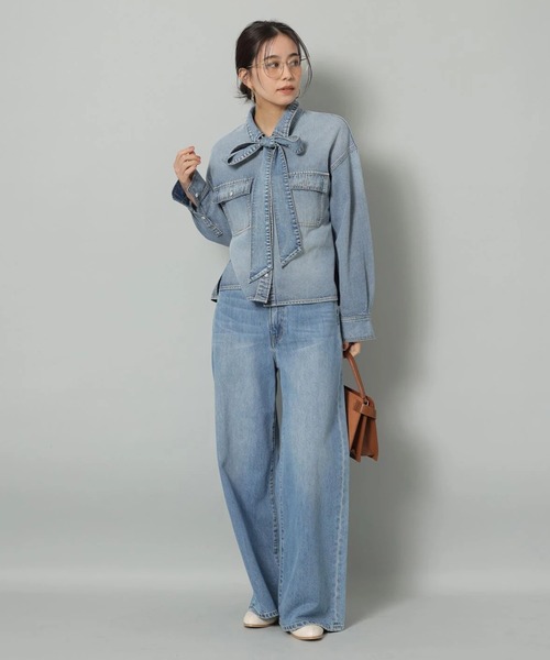 美品 Arpege story タイ付きテンセルショートデニムシャツ ピンク タイ付きテンセルショートデニムシャツ | シャツ・ブラウス | Arpege