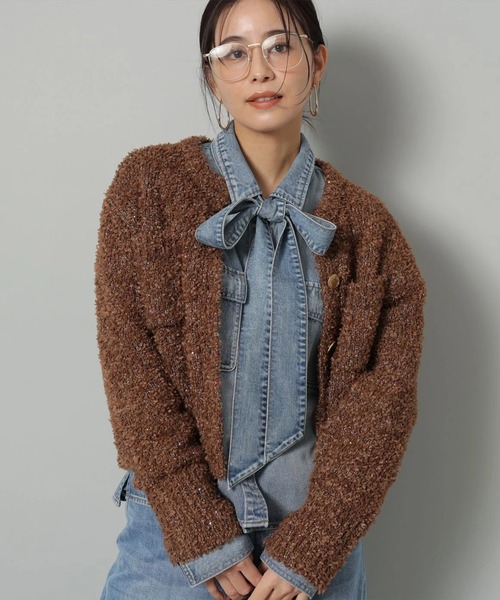 美品 Arpege story タイ付きテンセルショートデニムシャツ ピンク タイ付きテンセルショートデニムシャツ | シャツ・ブラウス | Arpege