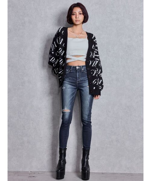 GYDA（ジェイダ）の「GYDA SLANT PATTERNニットカーディガン（カーディガン/ボレロ・レディース・ブラック/グレー/オフホワイト・FREE）」の13枚目の写真