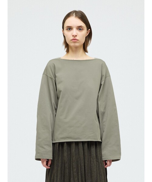 mizuiroind(ミズイロインド)の「mizuiro ind バスクシャツ(Tシャツ/カットソー・レディース・ベージュ/スモークピンク/ブラック/オフホワイト/グレー・FREE)」の3枚目の写真