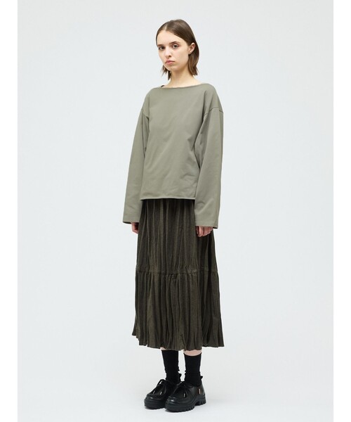 mizuiroind(ミズイロインド)の「mizuiro ind バスクシャツ(Tシャツ/カットソー・レディース・ベージュ/スモークピンク/ブラック/オフホワイト/グレー・FREE)」の16枚目の写真