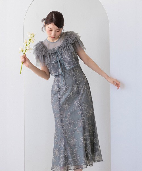 花柄刺繍レース フリル ボレロ 総レース マーメイドワンピース 2点