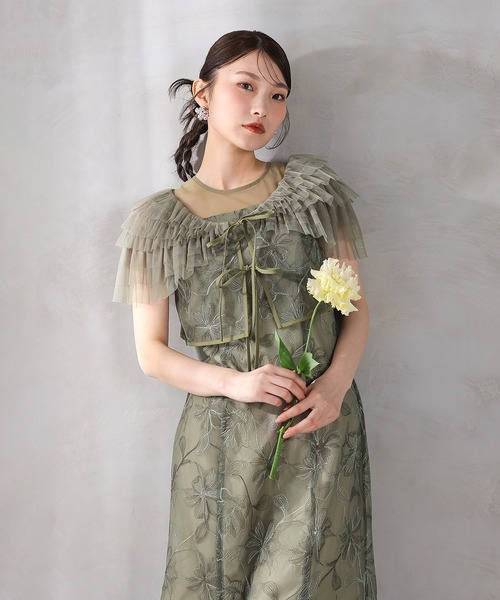 Kana(カナ)の「花柄刺繍レース フリル ボレロ 総レース マーメイドワンピース 2点セット パーティー ドレス 結婚式 お呼ばれ オケージョン(ドレス・レディース・カーキ/ベージュ/ブルー・M)」の16枚目の写真