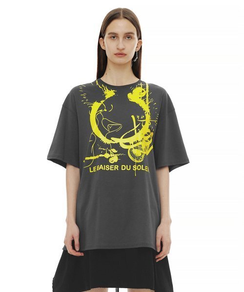 LBDS BACK EYELET OVERSIZE TOP / CHARCOAL