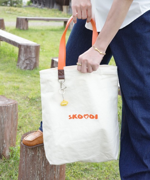 skoool（スクール）の「ロゴプリント キャンバストートバッグ／配色ハンドルデザイン × コットン素材（トートバッグ・メンズ・アイボリー・FREE）」の3枚目の写真