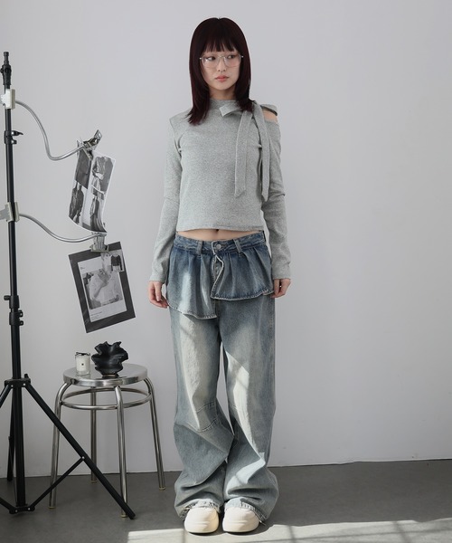 Ulysses(ユリシス)の「ワンショルダーリボンカットソー(Tシャツ/カットソー・レディース・ホワイト/ブラック/グレー・M/S)」の4枚目の写真