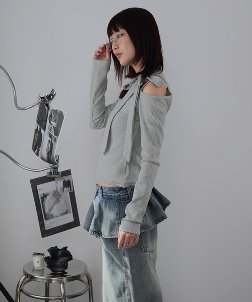 Ulysses(ユリシス)の「ワンショルダーリボンカットソー(Tシャツ/カットソー・レディース・ホワイト/ブラック/グレー・M/S)」の12枚目の写真