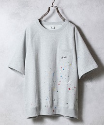 HAND PAINTED FIRM COTTON LIGHT SHORT PILE RAGLAN SHORT SLEEVE POCKET SWEATSHIRT / ハンドペイント ファーム コットン ライト ミニ裏毛 ラグラン ショートスリーブ ポケット クルーネック スウェット