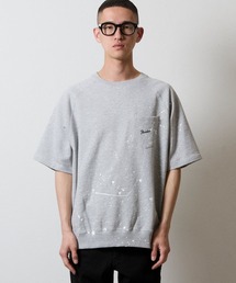 HAND PAINTED FIRM COTTON LIGHT SHORT PILE RAGLAN SHORT SLEEVE POCKET SWEATSHIRT / ハンドペイント ファーム コットン ライト ミニ裏毛 ラグラン ショートスリーブ ポケット クルーネック スウェット