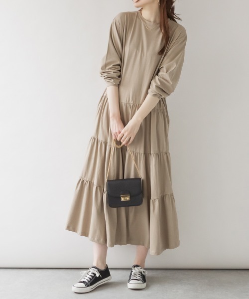 aity（アイティ）の「M-5L ティアードロングワンピース（ワンピース・レディース・ブラック/カーキ/チャコールグレー/グレイッシュベージュ・4L～5L/LL～3L/M～Ｌ）」の12枚目の写真