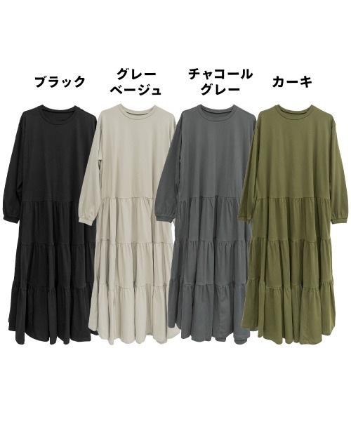 aity（アイティ）の「M-5L ティアードロングワンピース（ワンピース・レディース・ブラック/カーキ/チャコールグレー/グレイッシュベージュ・4L～5L/LL～3L/M～Ｌ）」の21枚目の写真