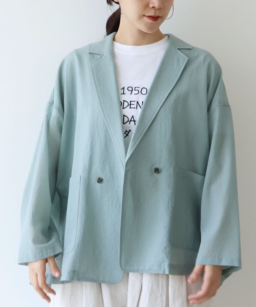 yuni(ユニ )の「sheer summer Wool-Polyester Voil tailored ジャケット(テーラードジャケット・レディース・ブラック/グリーン・FREE)」の1枚目の写真